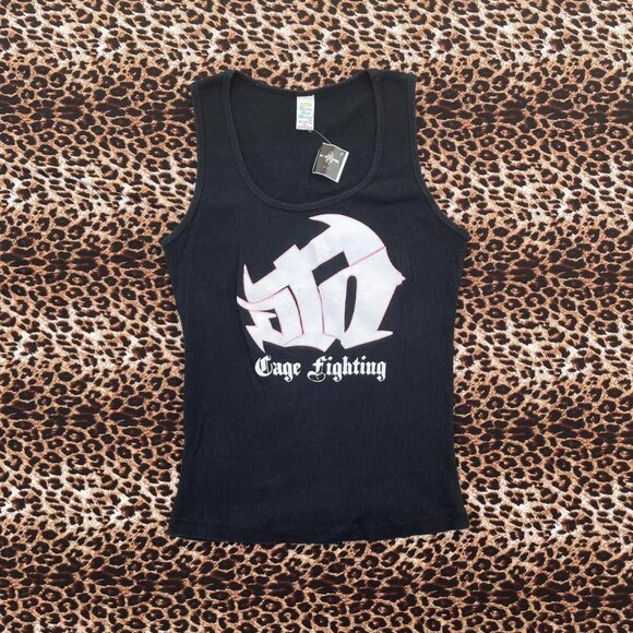 ♡︎ b&w y2k Cage Fighting tank top ♡︎ - Picture 1 of 6